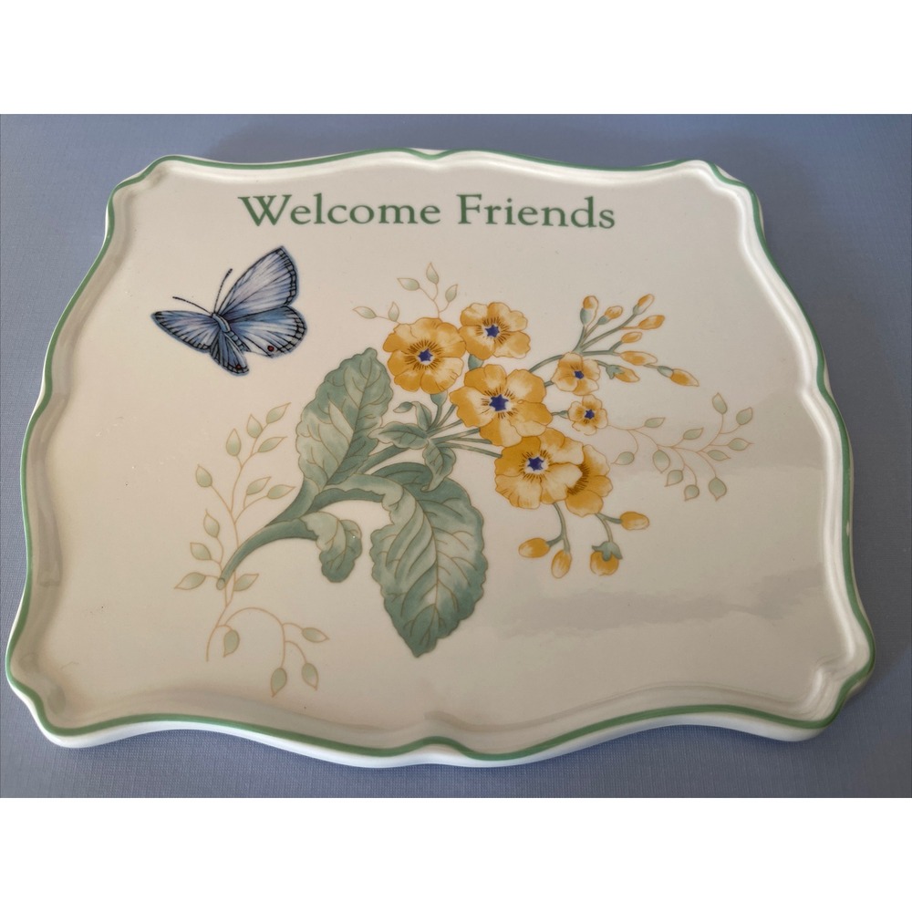 Lenox Butterfly Meadow Trivet Blue Yellow‎ 885909 Welcome Friends Flowers Tag